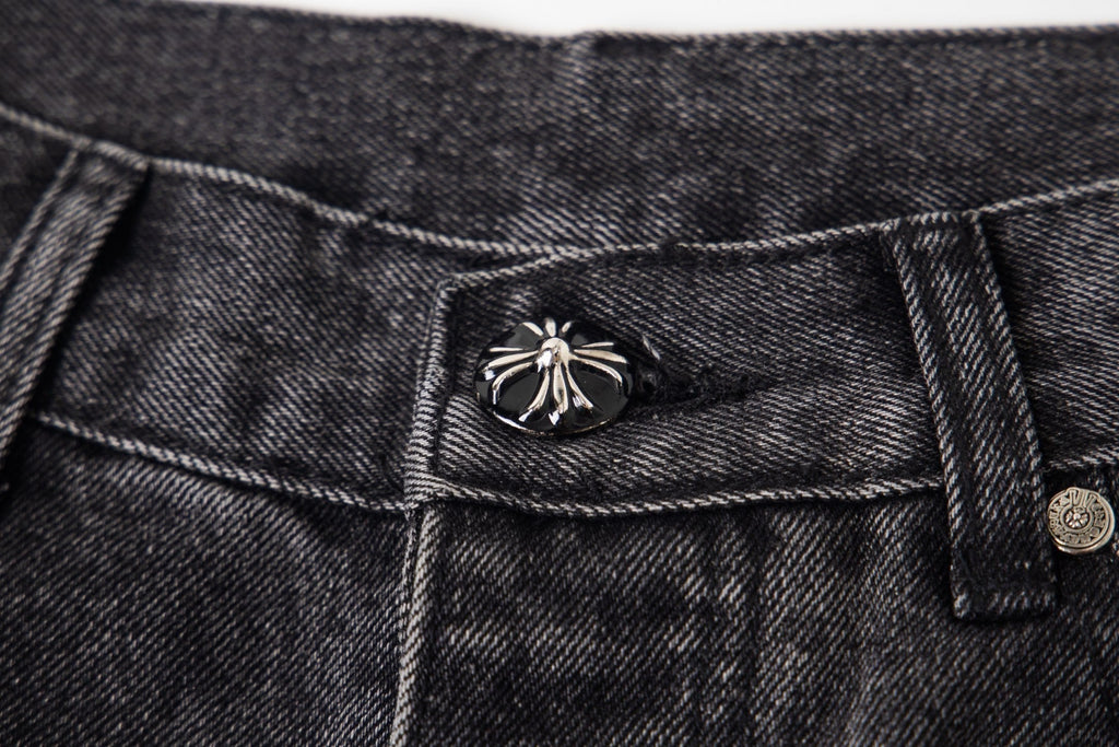 Chrome-Hearts Multi Cross Patch Denim Jeans - Grey Gothic Street Pants 1111